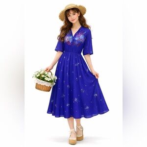 Vintage Purple Floral Pleated Midi Dress by Q (Crown) R - Women’s Size 14